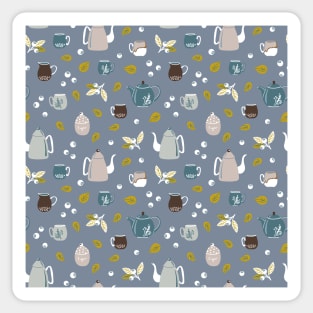 Pattern with ceramic kitchenware, blueberry and leaves Sticker